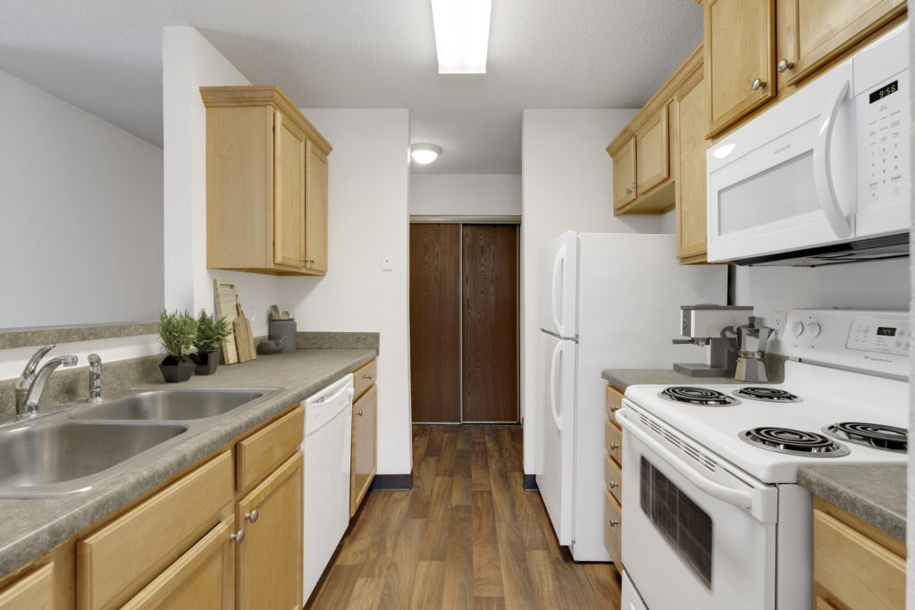 A kitchen in a two bedroom apartment in St. Paul MN