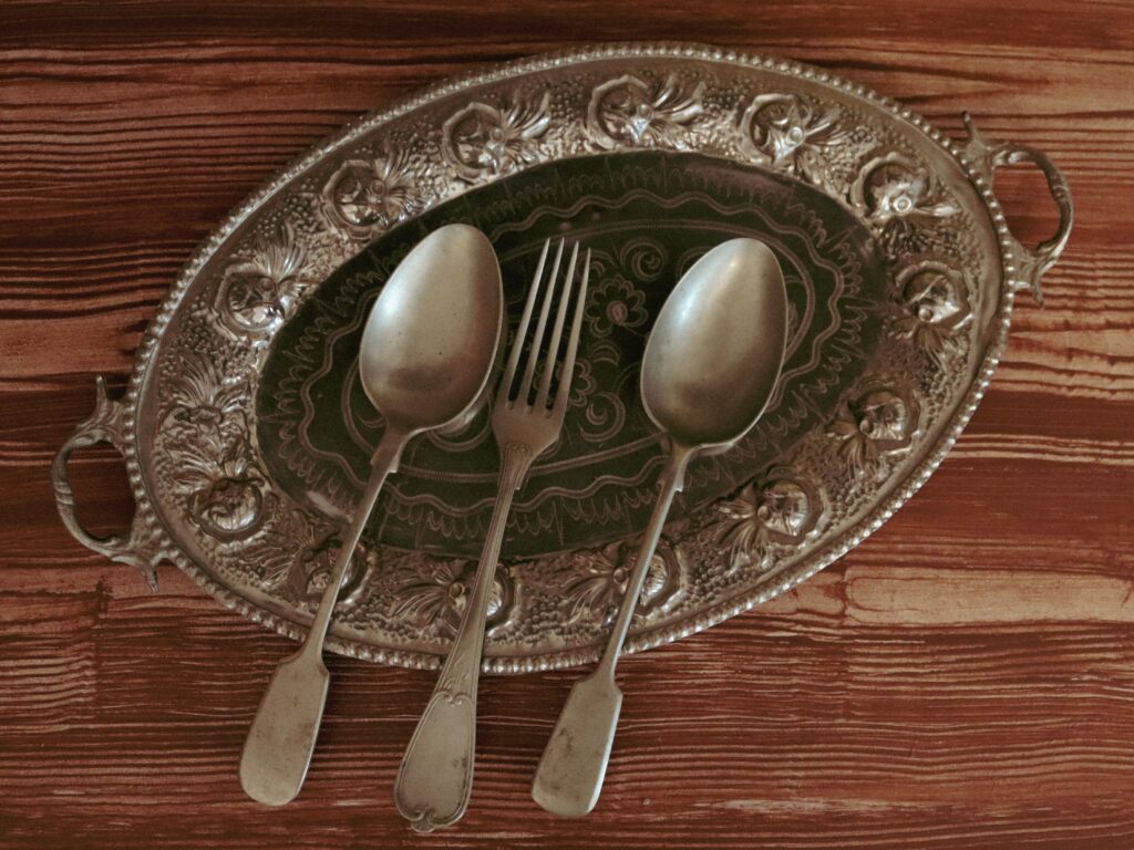 antique plate and silverware